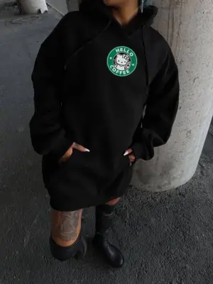 Omarı Siyah Penye Uzun Kol Kapşonlu Sweatshirt