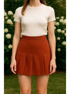 Omarı Zarif Kadife Üç Pileli Etek