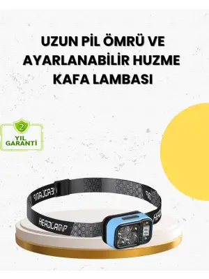 Üç Renkli Led Kafa Feneri 53 Mod Güç Göstergeli Type C Şarjlı