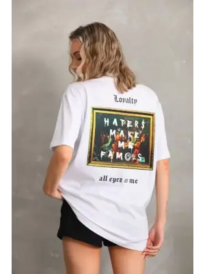 Baskılı Beyaz Oversize Tişört