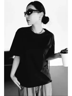 Baskılı Oversize Unisex T-Shirt - Siyah