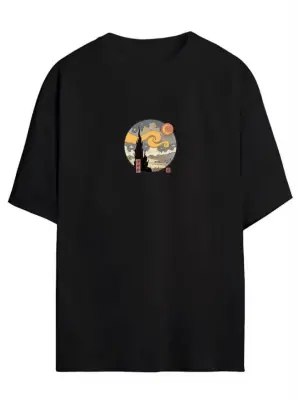 Omarı Siyah Oversize Baskılı Unisex T-Shirt