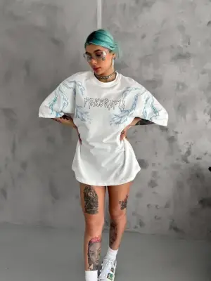 Trend Bisiklet Yaka Oversize T-Shirt - Beyaz