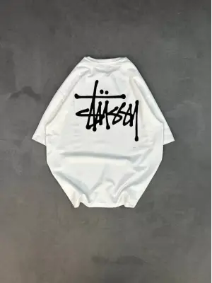 Omarı Bisiklet Yaka Baskılı Oversize T-Shirt - Beyaz