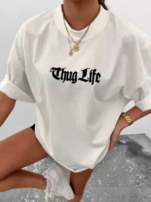 Omarı Bisiklet Desenli Oversize T-Shirt - Beyaz