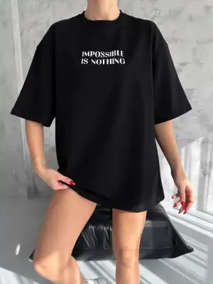Omarı Trendy Unisex Siyah Baskılı Oversize T-Shirt