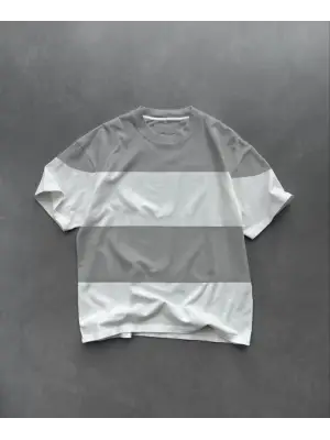 Omarı Rahat ve Şık Gri Bisiklet Yaka T-Shirt