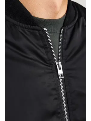 Unisex Kışlık İçi Astarlı Bomber Ceket - Siyah