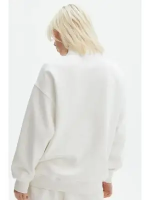 Unisex Yarım Farmuarlı Yakalı Beyaz Sweatshirt