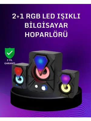 Usb Bağlantılı Rgb 2.1 Hoparlör Seti Derin Bas Ve Renkli Işık