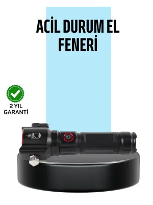 Usb Şarjlı Çok Amaçlı El Feneri Çekiçli Pusulalı
