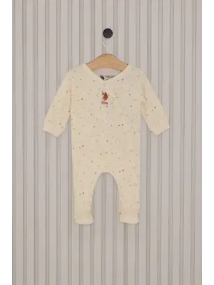 Omarı Krem Renkli Patikli Bebek Tulum