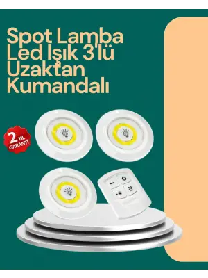 Uzaktan Kumanda İle Kontrol Edilebilen Yapışkanlı 3 Lü Kablosuz Led Spot Lamba