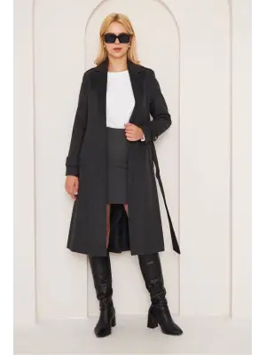 Omarı Zarif Gri Kaşe Kaban