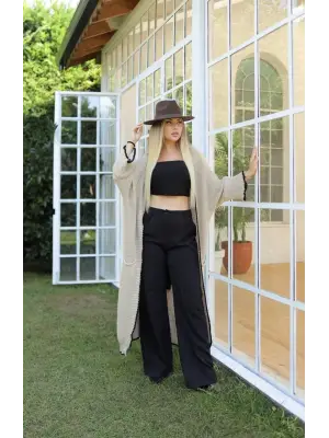 Uzun hırka çoban dikiş bej