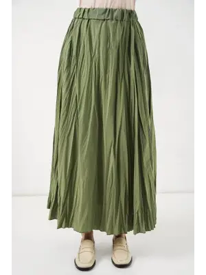 Uzun Kırışık Etek 8042 - A.Haki