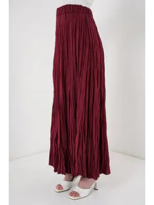 Uzun Kırışık Etek 8042 - Bordo