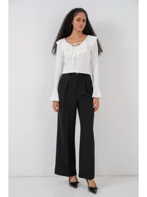 Uzun Kol Crop Bluz 979 - Beyaz