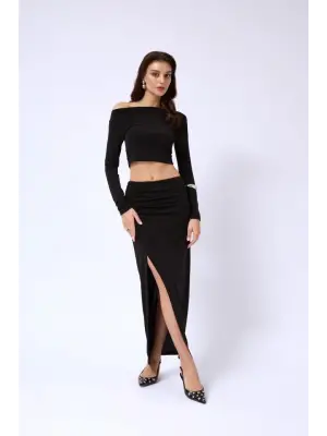 Omarı Kadın Uzun Kollu Kayık Yaka Bluz