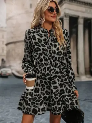 Omarı Kadın Uzun Kollu Bağlamalı Lastikli Elbise