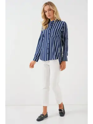 Uzun Kollu Çizgili Gömlek 20283 - A.Lacivert