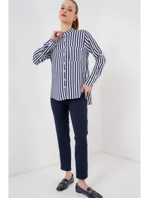 Uzun Kollu Çizgili Gömlek 20283 - Lacivert