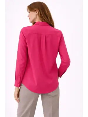 Uzun Kollu Gömlek Düğmeli Klasik Yaka Günlük Ve Ofis Şıklığına Uygun - Fuşya