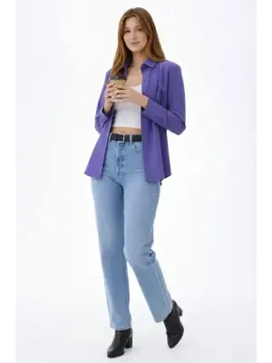 Uzun Kollu Gömlek Düğmeli Klasik Yaka Günlük Ve Ofis Şıklığına Uygun - Mor