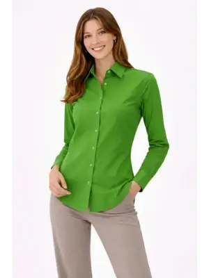 Uzun Kollu Gömlek Düğmeli Klasik Yaka Günlük Ve Ofis Şıklığına Uygun - Yeşil