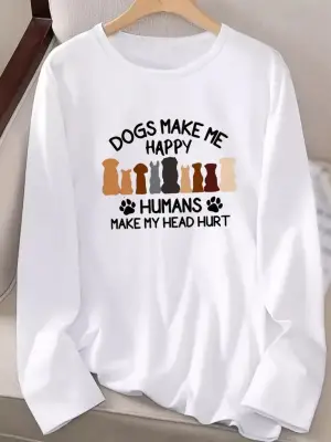 Omarı Yumuşak Viskon Kumaşlı Uzun Kollu Köpek Desenli Bluz