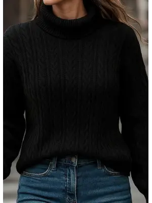 Uzun Kollu Yarı Balıkçı Yaka Triko Bluz