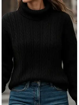 Uzun Kollu Yarı Balıkçı Yaka Triko Bluz