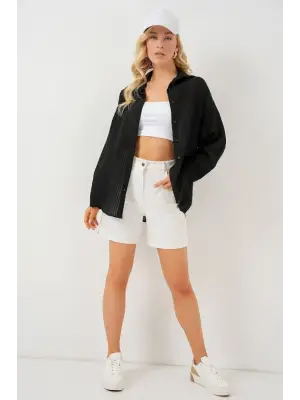 Uzun Oversize Gömlek 20320 - Siyah