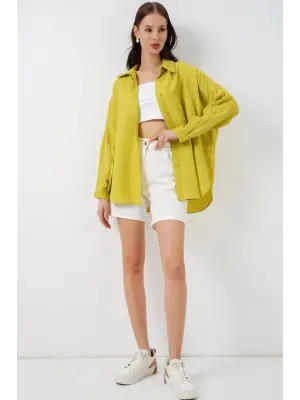 Uzun Oversize Gömlek 20334 - Hardal