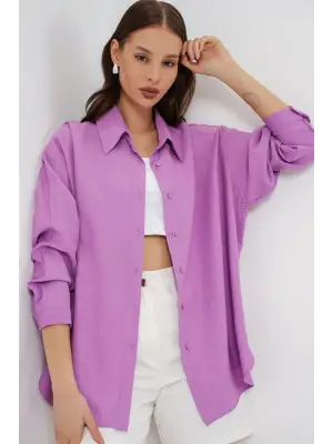 Uzun Oversize Gömlek 20334 - Lila