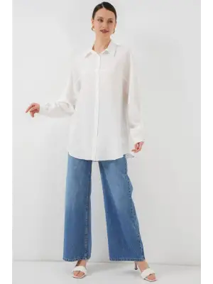 Uzun Oversize Gömlek 5965 - Beyaz