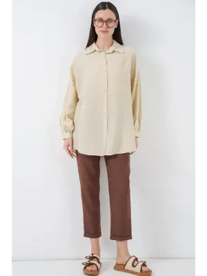 Uzun Oversize Gömlek 5965 - Ekru