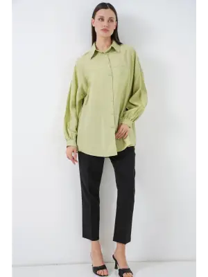 Uzun Oversize Gömlek 5965 - E.Yeşil