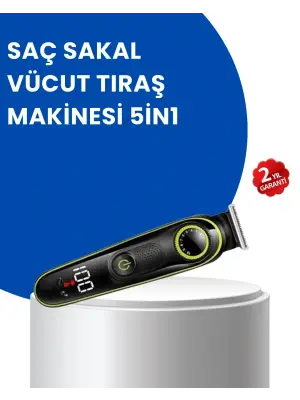 Uzun Pil Ömürlü Led Göstergeli Erkek Bakım Seti 5-in-1 Saç Sakal Tıraş Makinesi