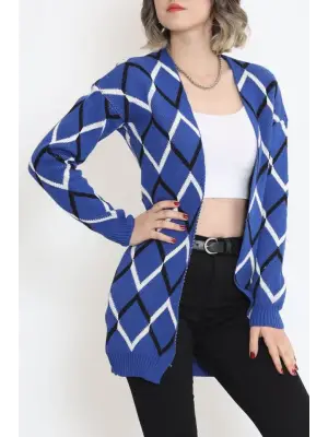 V Desen Pike Örgü Hırka Saks