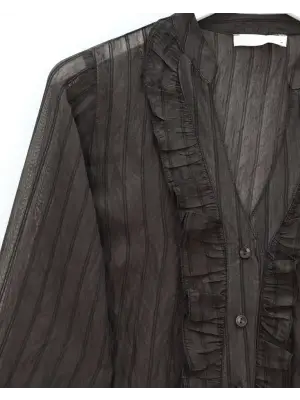 Modern Fırfırlı Yarı Transparan Gömlek