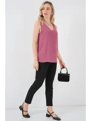 V Yaka Sıfır Kol Bluz 950 - A.Gül Kurusu