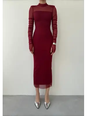 Omarı Zarif Siyah Tül Elbise