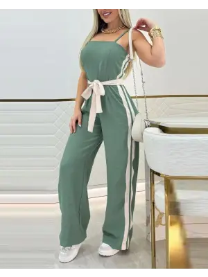 Omarı Şık Kadın Ip Askılı Belden Kuşaklı Viskon Tulum