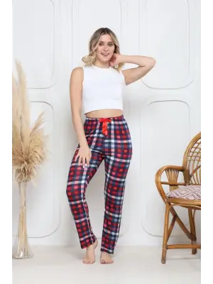 Küçük Ekose Baskı Desenli Viskon Likralı Alt Pijama