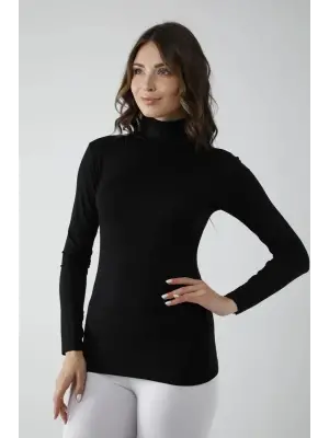 Vivaldi Kadın Sİyah Uzun Kol Balıkçı Body Likralı 353