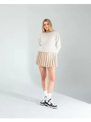 Omarı Vizon Rengi Pilseli Etek - Şık ve Şık