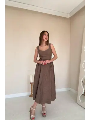 Vizon Yanları Büzgülü Göğüs Kuplu Elbise