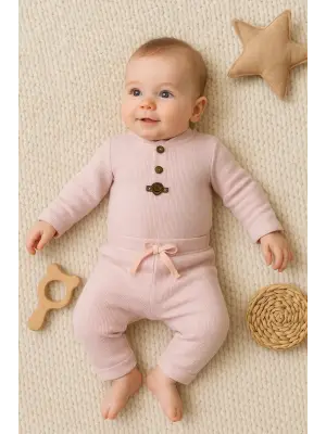 Waffle Çıtlı Düğmeli 2li Mevsimlik Takım