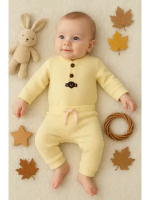 Waffle Çıtlı Düğmeli 2li Mevsimlik Takım